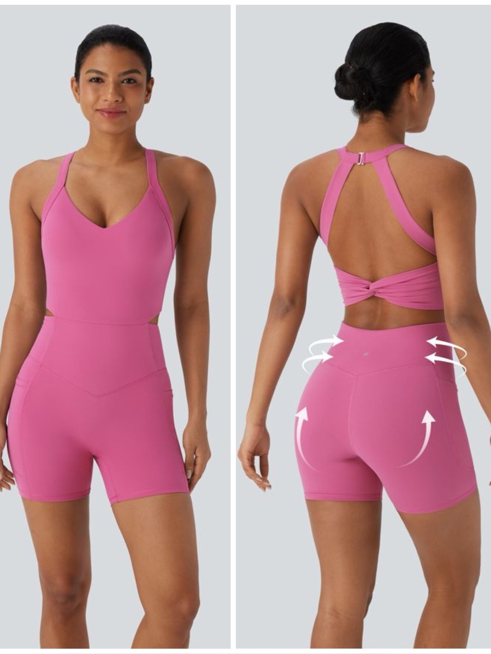 Halara Tummy Control Training Romper Pockets Easy Peezy Edition Pink Size M